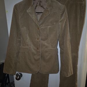 Theory Tan Corduroy Straight Leg Pants & Blazer Set